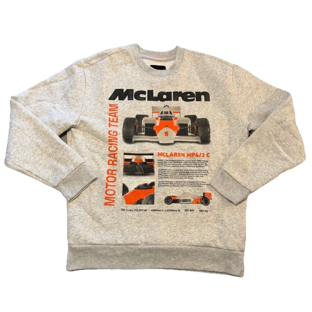 McLaren Formula 1 Team MP4/2 C Graphic Sweatshirt Grey Mens Small F1 Racing Car
